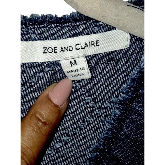 ZOE AND CLAIRE Sleeveless Denim Mini Dress MEDIUM Blue Metallic Gold Buttons - Picture 3 of 6